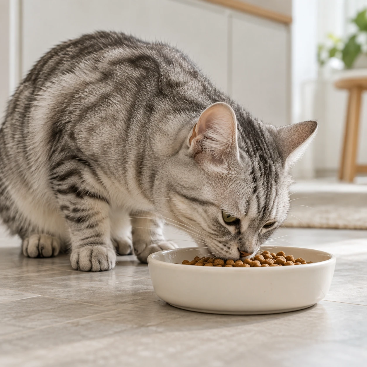 猫自然进食浅碗干粮